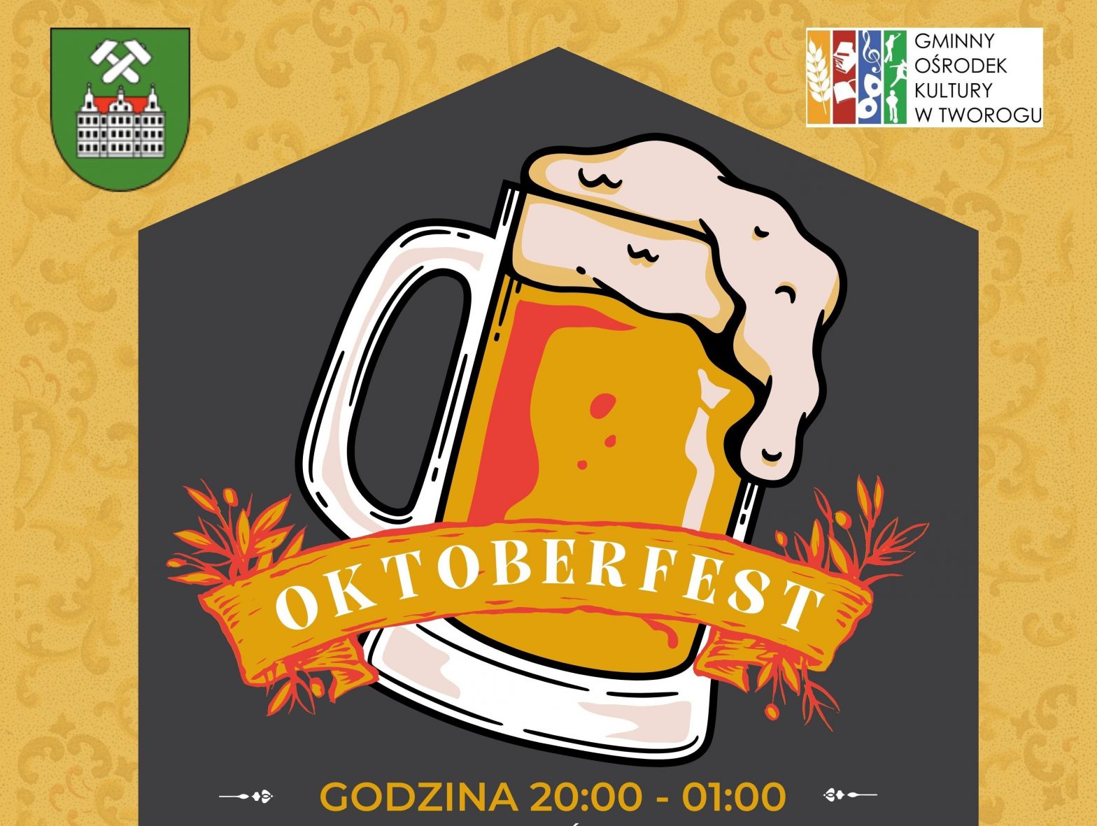 Baner z grafiką przedstawiającą kufel piwa oraz napis okroberfest