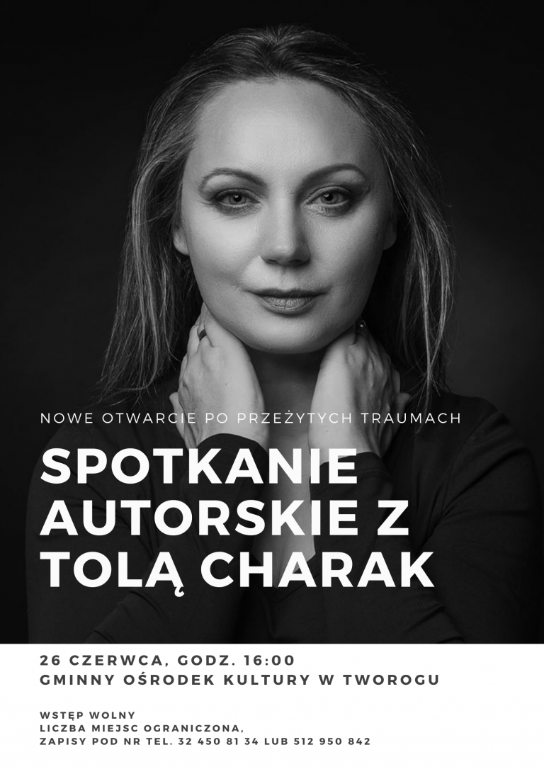 plakat spotkanie autorskie z Tolą Charak