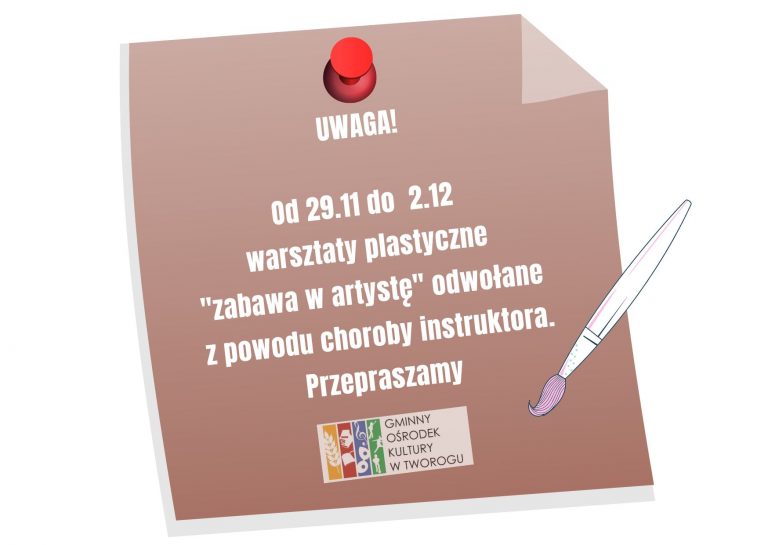 grafika z informacją o odwołaniu zajęć plastycznych