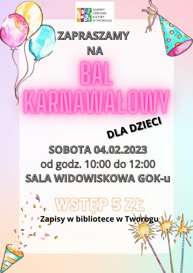 Plakat Bal Karnawałowy dla dzieci.