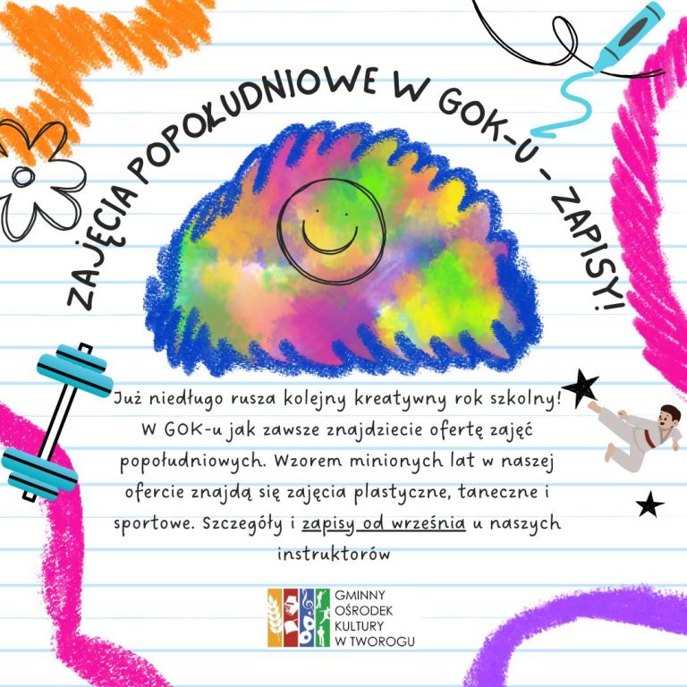 Grafika - zajęcia popołudniowe w GOK - alternatywa tekstowa poniżej.
