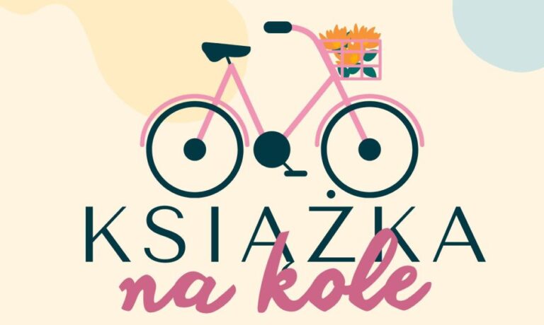 Plakat z rowerem i hasłem Książka na kole.