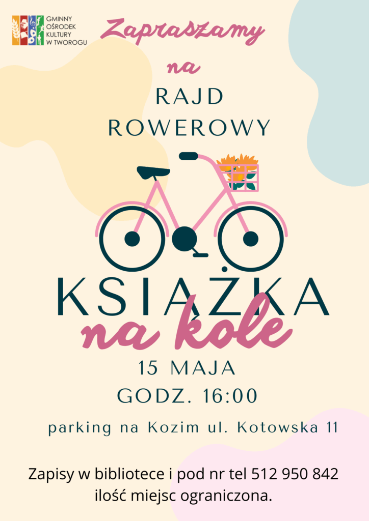 Plakat z rowerem i hasłem książka na kole. tekst alternatywny powyżej.