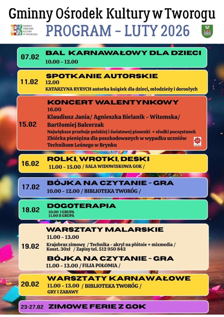 Plakat z repertuatem GOKu na miesiąc luy