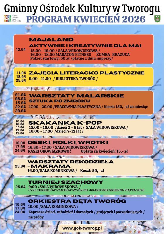 Plakat z programem na kwiecień tekst alternatywny poniżej